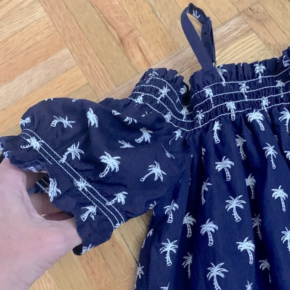 NWOT Gymboree Navy Blue Palm Tree Print Dress Little Girl Size 7